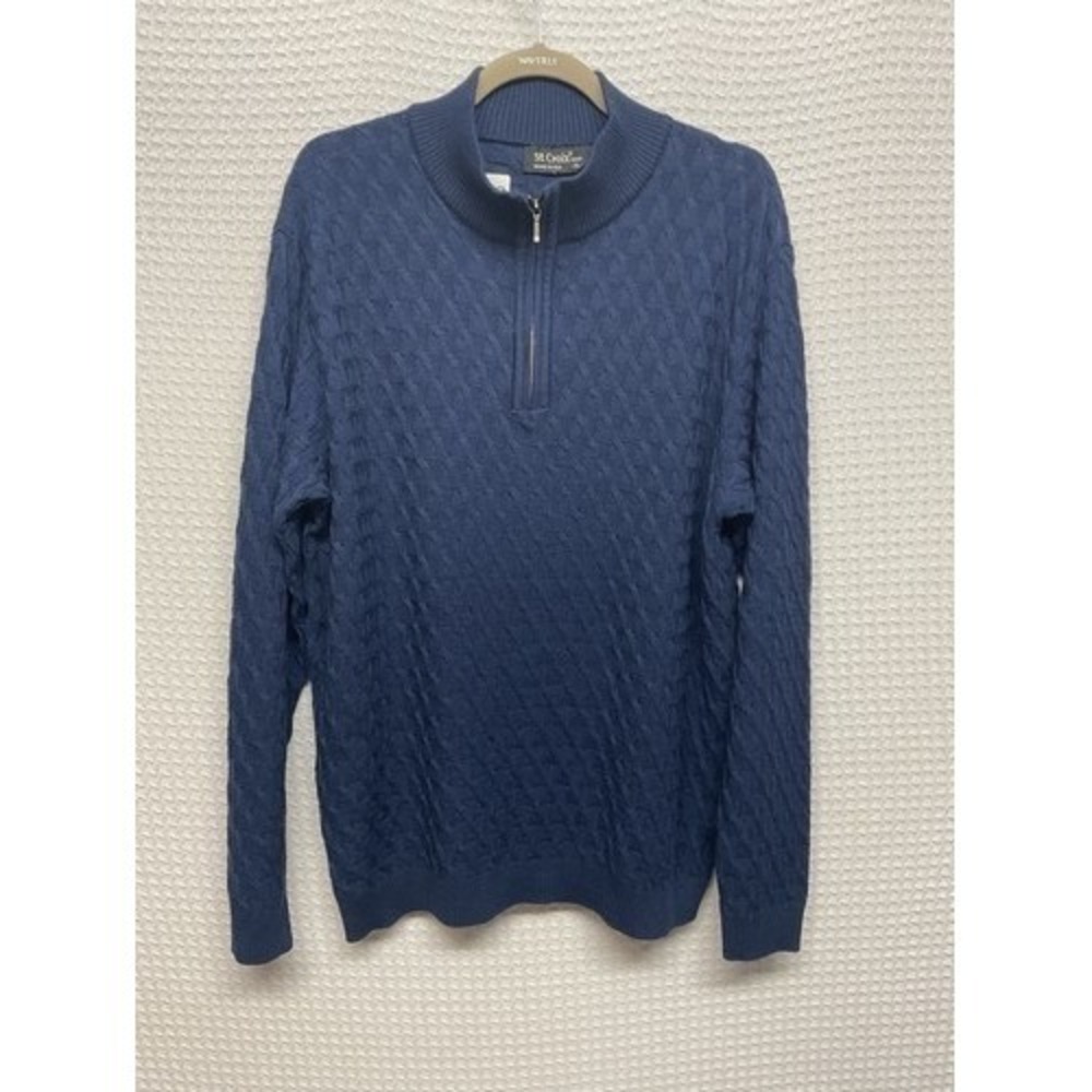 St. Croix Blue Knit Long Slv. 1/4 Zip MockNeck Sweater Pullover Men XL USA Wool